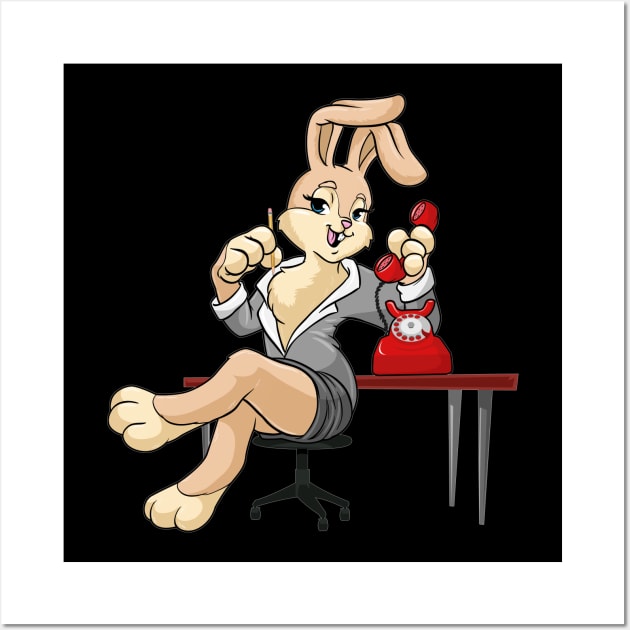 Beautiful bunny as a secretary with a phone & pencil Wall Art by Markus Schnabel